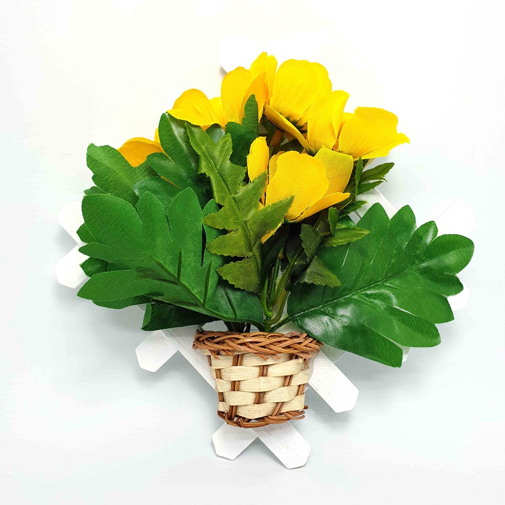 Hiasan Bunga Gantung 17cm x 17cm/ Bunga Plastik/  Bunga Artificial/ Bunga Palsu-Kuning Besar