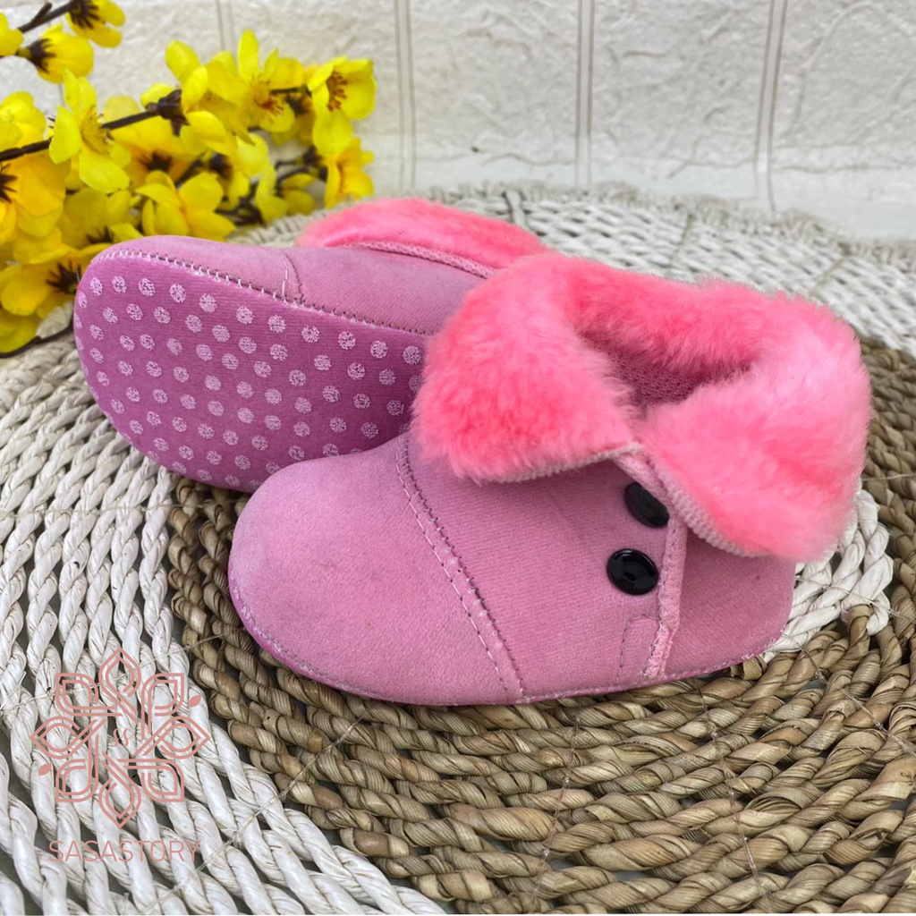 SEPATU ANAK BOOT ANAK PEREMPUAN BABY BAYI SUEDE BLUDRU BULU 0-12 BULAN LP01