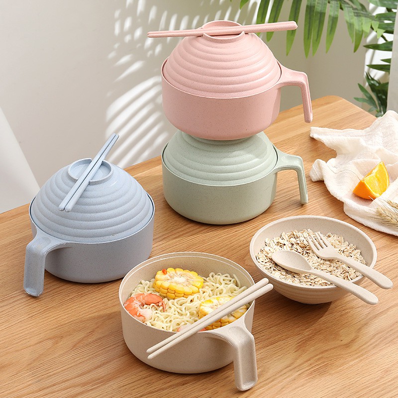 LCX Set Mangkok 6 in 1 Wheatstraw Bowl Mangkuk Plastik Microwave Mie Instan dan Sup Serbaguna