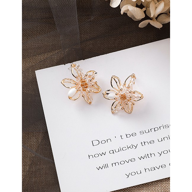 LRC Anting Tusuk Fashion Gold 925 Silver Needle Crystal Openwork Stereo Flower Earrings D28101