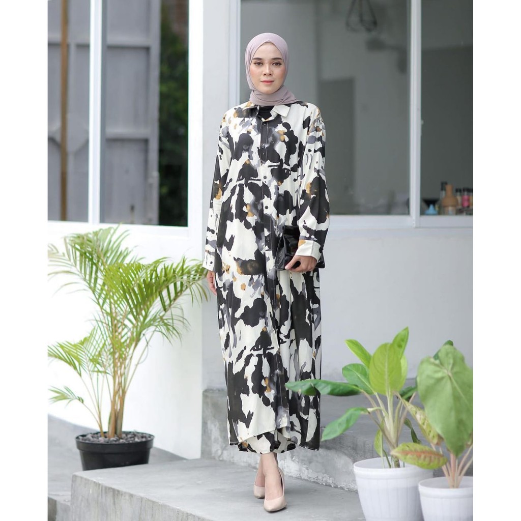 Nabila One Set Rayon Viscose M L/ Stelan Katun Rayon / Gamis Rayon /Baju Stelan Wanita Kekinian/ CH1