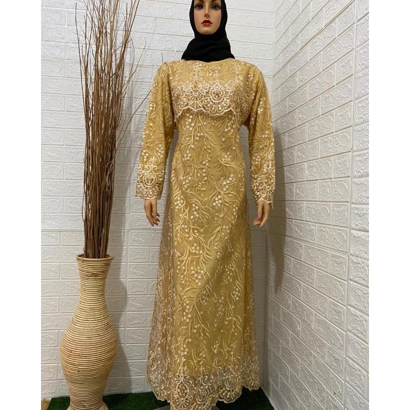 Gamis tulle mutiara/gamis pesta/gamis kondangan/gamis mewah/Free masker