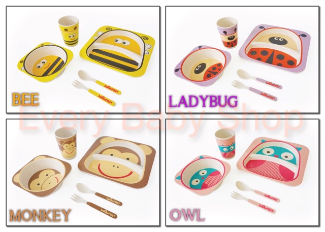 babiesFIRST FEEDING SET BAMBOO Fiber Kids Tableware Peralatan Makan Anak Babies First Bambu Animal