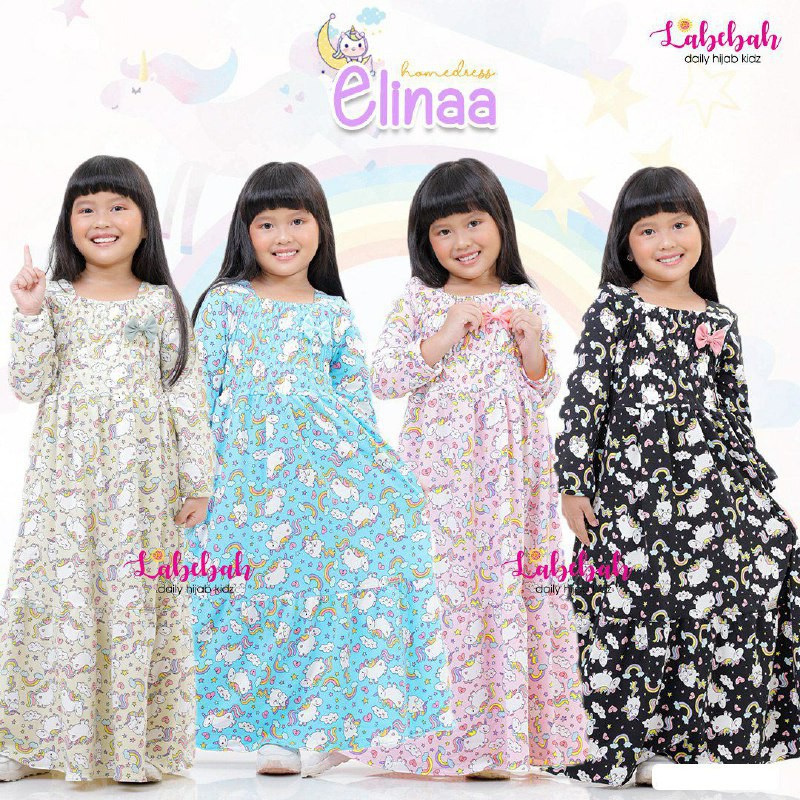 BAJU GAMIS ANAK PEREMPUAN 2-3 TAHUN MOTIF UNICORN ELINAA DRESS BY LABEBAH