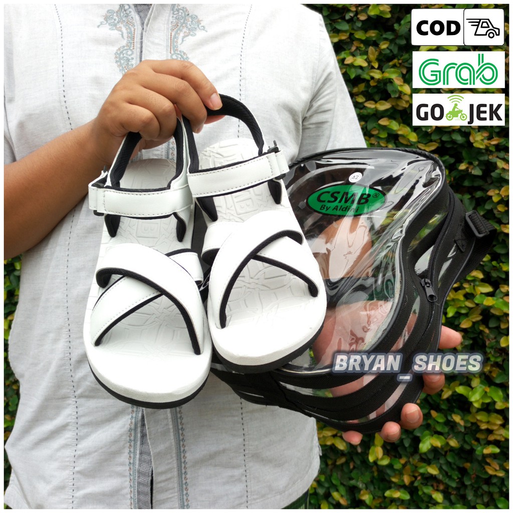 BRYAN Hajj-03 Sepatu Sandal Haji Umroh Silang Ninja Gunung Size 36-40 41 42 43 Putih (Pola Besar Pria)