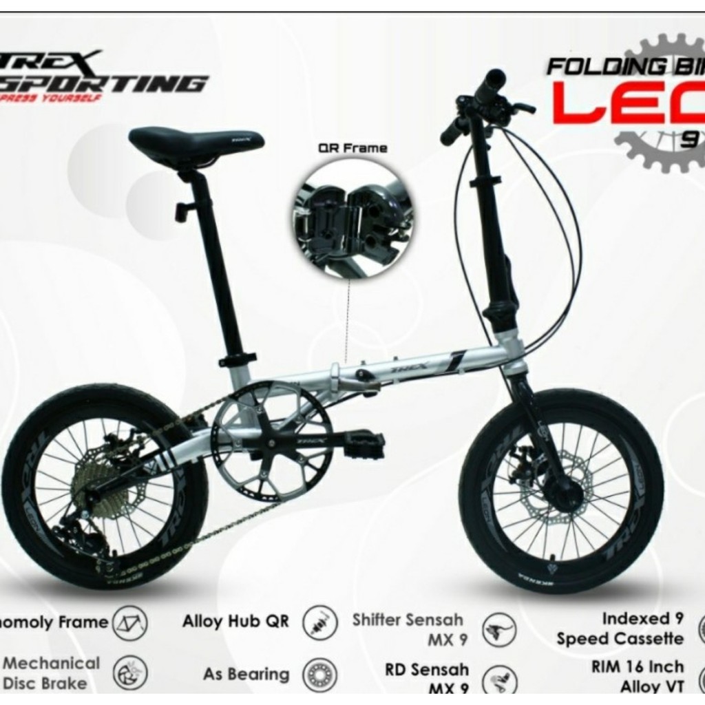 Sepeda Lipat 16 inch Trex Leon Chromoly 9 speed