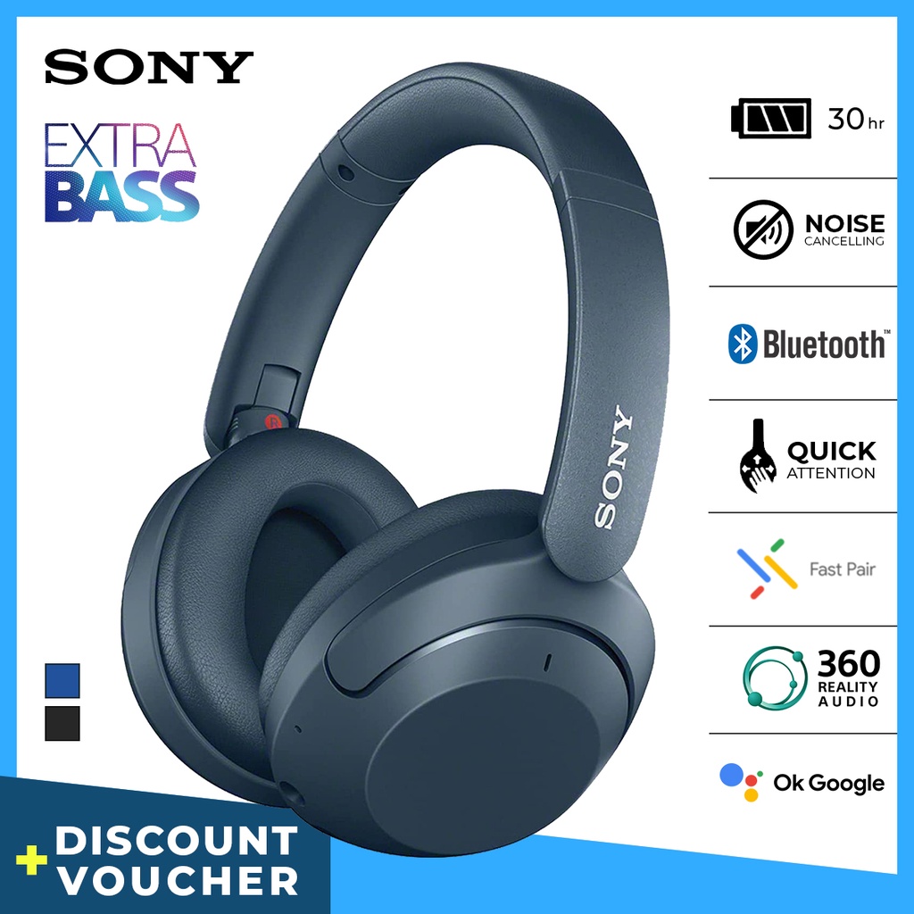 Headset Sony WH-XB910N  Wireless Headphone Noise Cancelling Battery up to 30h With Microphone For Android &amp; IOS - Blue