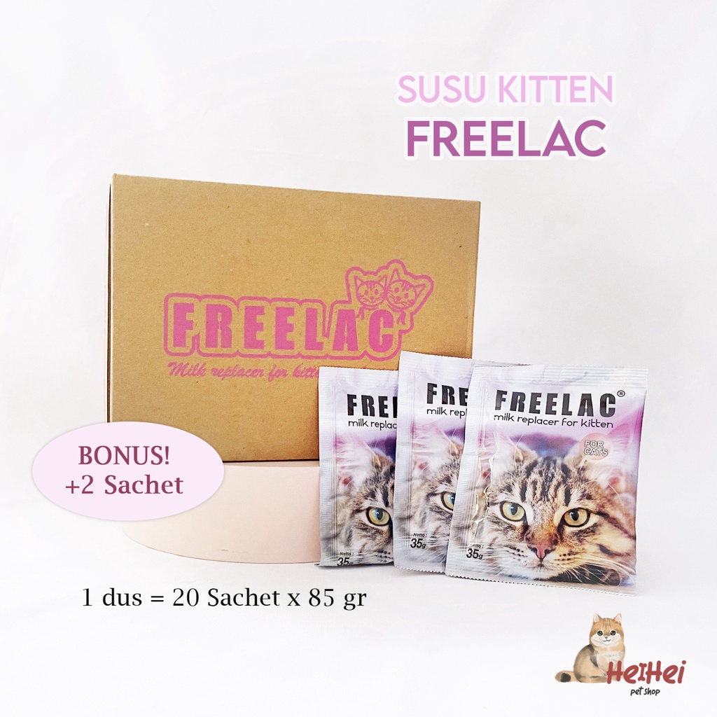 Freelac Milk Replacer Kitten 35 gr 1 pack (20+2 pcs Free) -Susu Bayi Kucing Anak Kucing Kitten Tanpa Laktosa