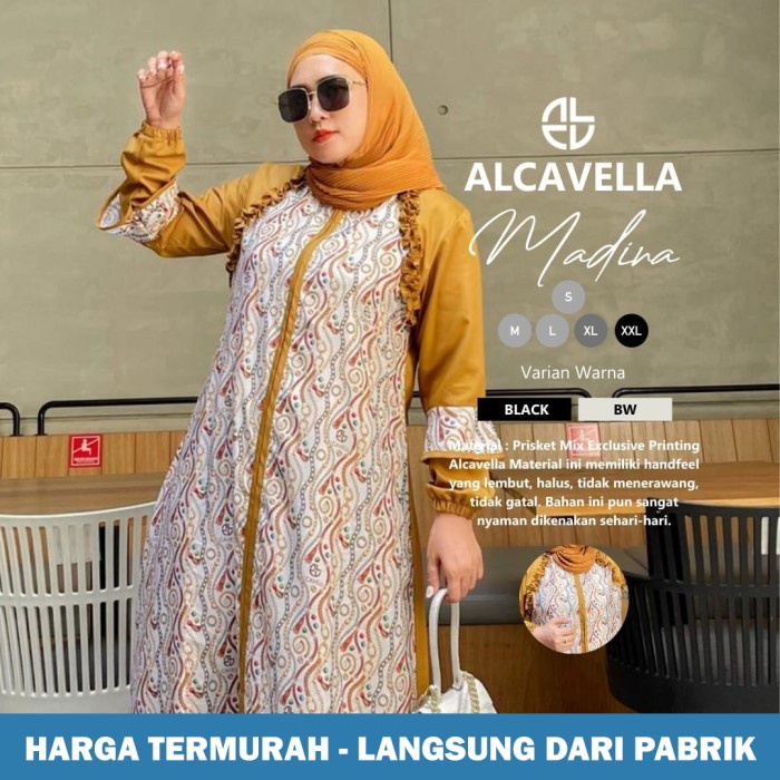ALCAVELLA ORIGINAL - MADINA DRESS GAMIS WANITA MUSLIMAH HIJABER - BROKEN WHITE, S