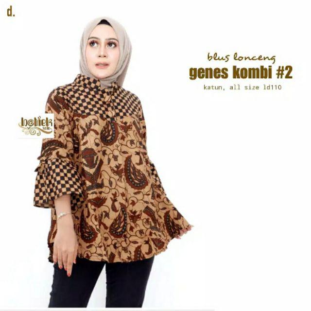 Blus Lonceng Genes Kombi #2 Busana Atasan Batik Wanita Cantik Modern Casual Formal Katun Premium-d.