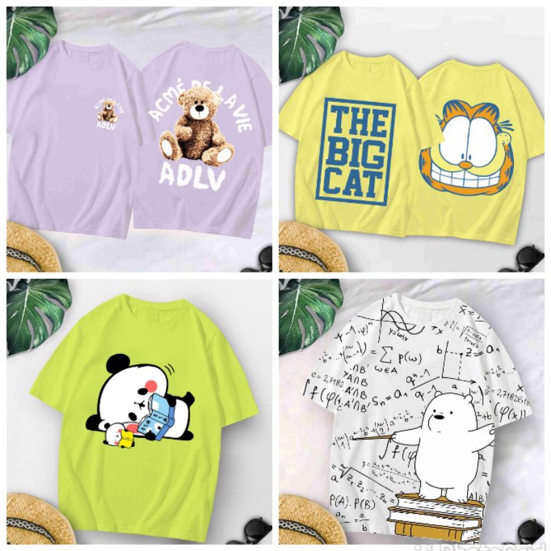 XL B Kaos combed cotton katun adem karakter lucu Mickey stich Garfield