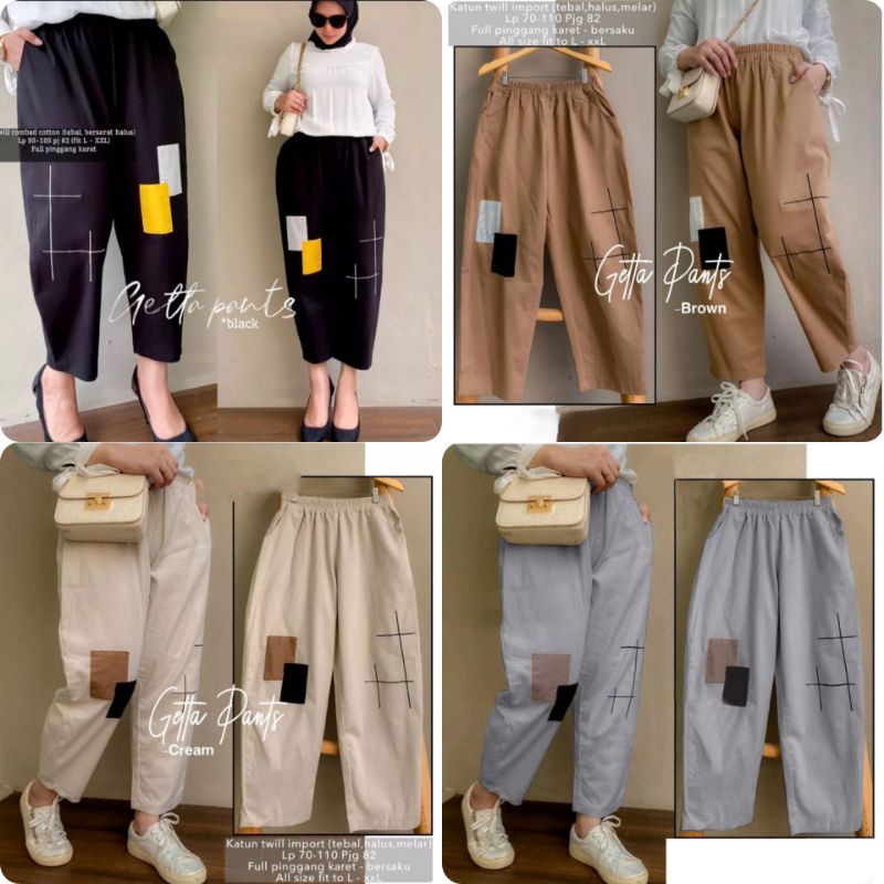 Getta Pants Celana Korea / Celana Panjang Wanita Bahan Katun Twill Stretch Premium / Celana Korea Longgar Oversize