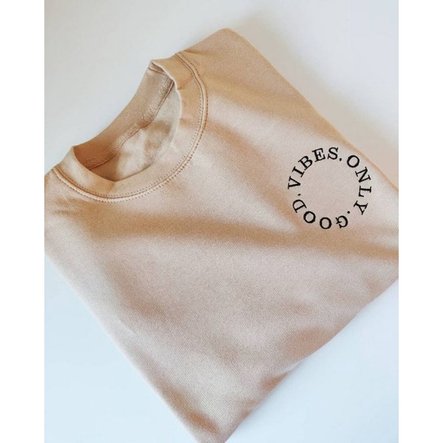 (S - 6XL) Crewneck Sweatshirt BEIGE KREM KHAKI Bigsize Oversize Harajuku Korean Style Times Up Good Vibes Sweater Tumblr Unisex Jumbo Mocca Coksu Korean Style