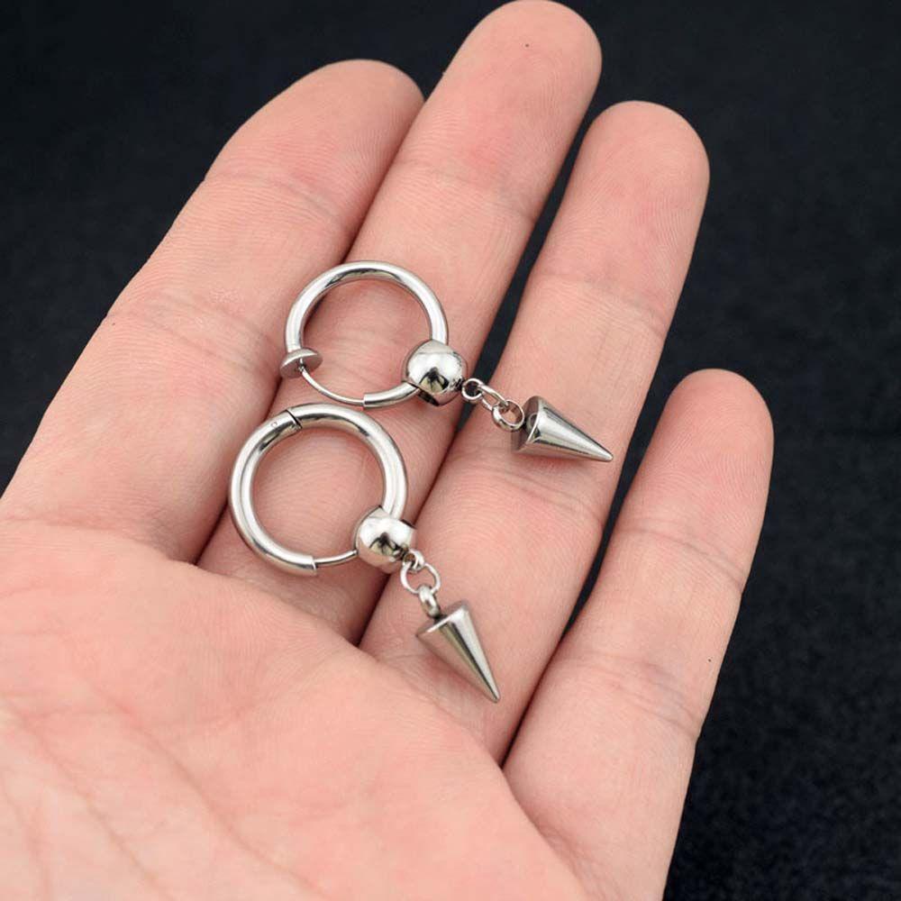 Anting Stud Awl Menjuntai Bentuk Bola Geometris Bahan Logam Gaya Punk Korea Minimalis Untuk Unisex