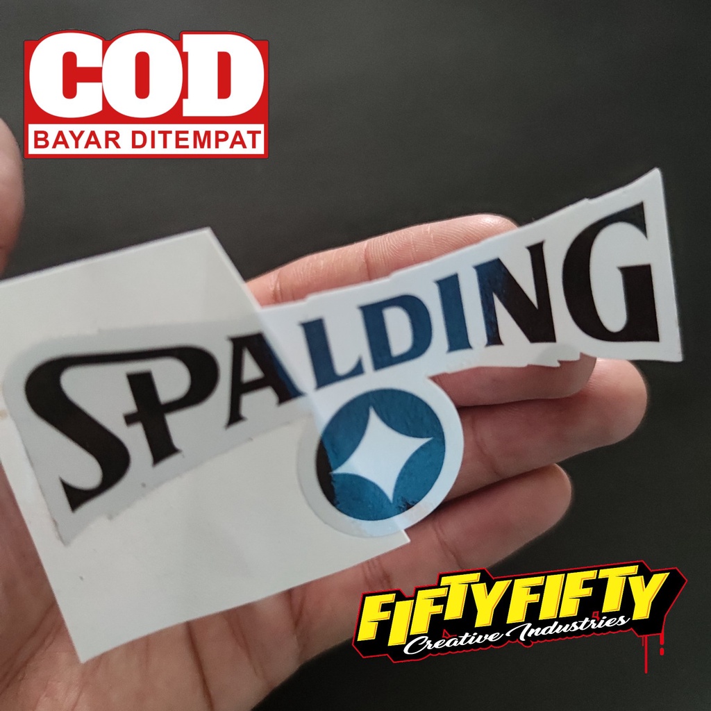 Stiker Print Cut SPALDING Stiker Printing Laminasi Glossy Tahan Air Stiker Motor Mobil Helm Sudah Membentuk Pola Desain