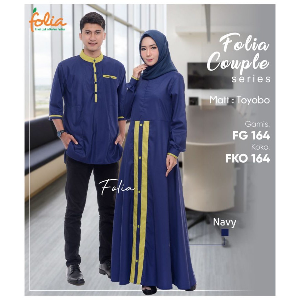 COUPLE DEWASA FOLIA KOKO FKO 164 GAMIS FG 164 NAVY BAHAN TOYOBO ORIGINAL NIBRAS