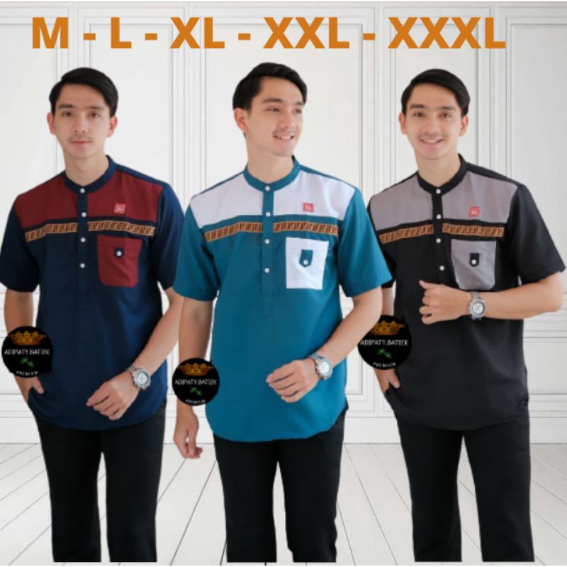 BAJU KOKO MUSLIM KURTA DEWASA TERBARU 2023 LENGAN PENDEK UKURAN JUMBO M - XXXL  BAHAN COTTON ADEM SERAP KERINGAT