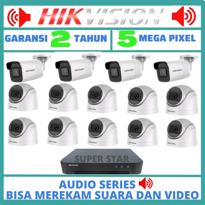 PAKET CCTV HIKVISION 5MP 16 CHANNEL 14 KAMERA AUDIO SERIES BISA MEREKAM SUARA DAN VIDEO