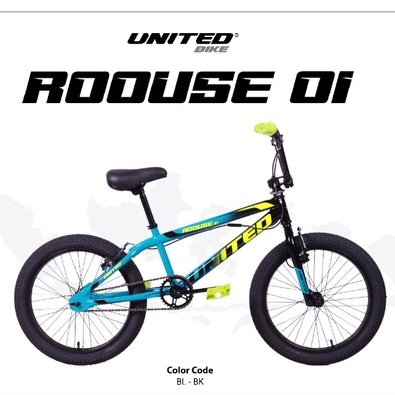 Sepeda Anak BMX UNITED ROOUSE 01 20 Inch Rotor stang 360 derajat putar puter Garansi Murah Termurah SNI-Blue Black