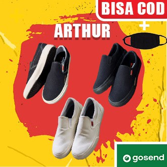 Sepatu Sekolah Sneakers Casual Warrior / Warior Arthur Black White / All Black / White Original 100%