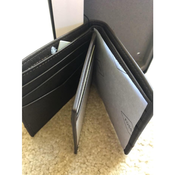 NWT Dompet Pria Fossil Brooks RFID Dark Brown with Tin Box