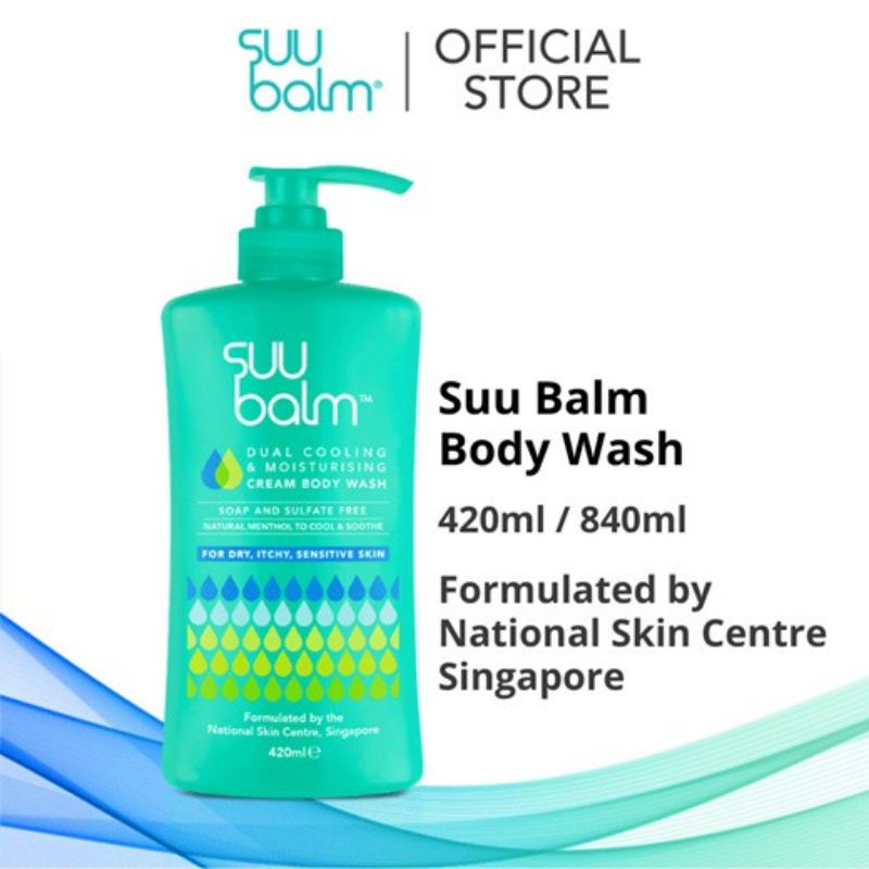 SUU BALM Dual Cooling & Moisturising Cream Body Wash for Dry Itchy Sensitive Skin 420ml