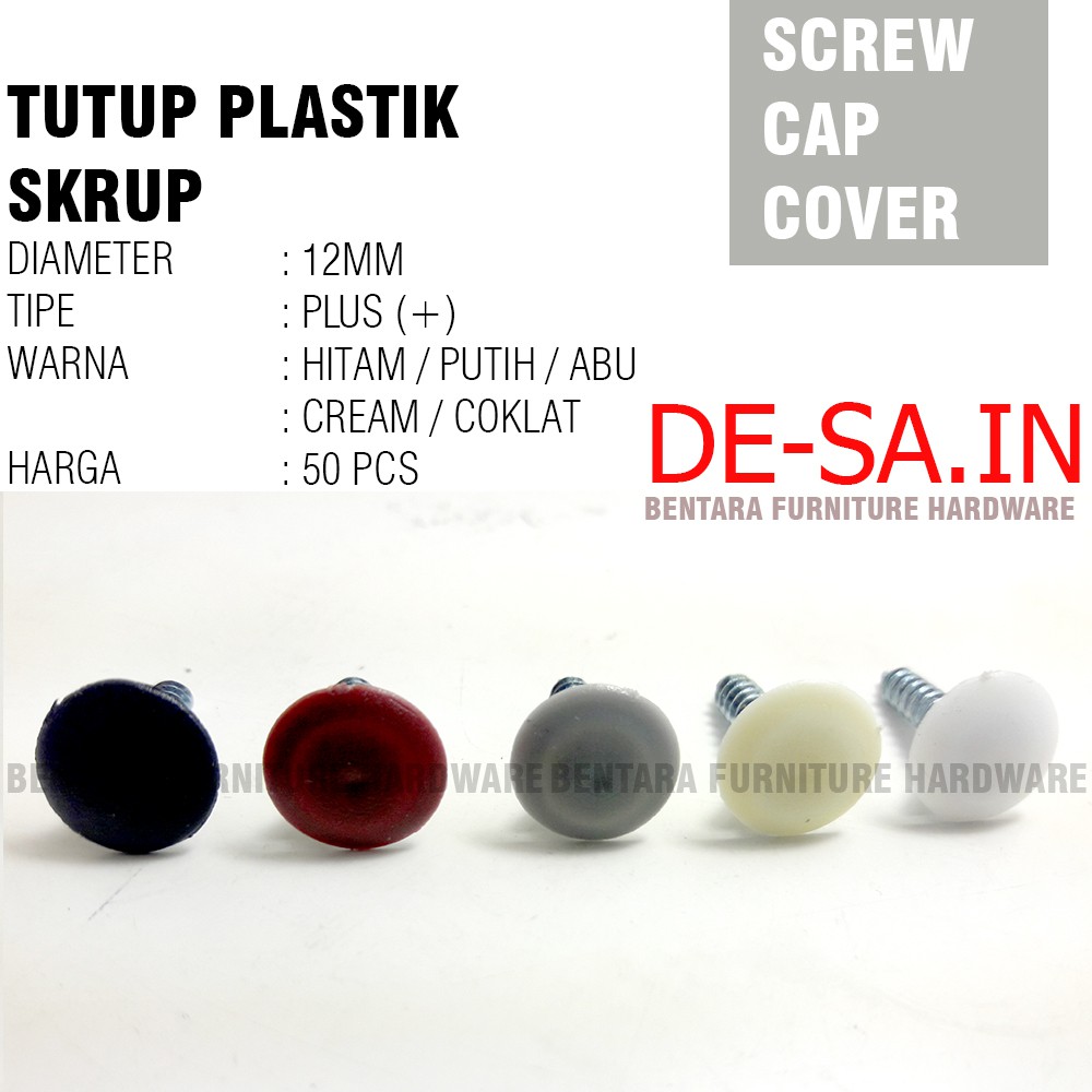 50 X Tutup Skrup Plastik Model Plus - Dop Screw Cap Cover Plastik Sekrup Tapping Flat Head