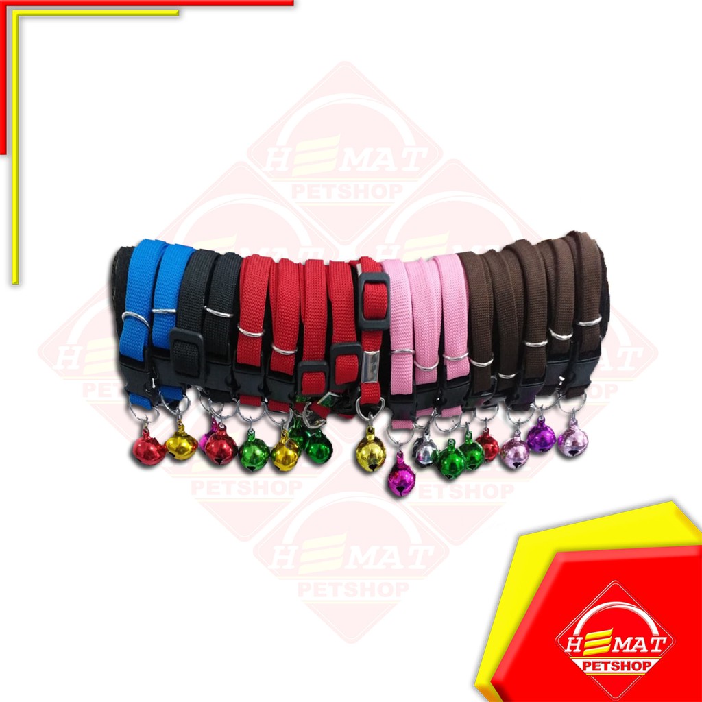 Kalung Kucing Anjing Bel Polos Cat Dog Necklace Hitam Putih Merah Biru Coklat