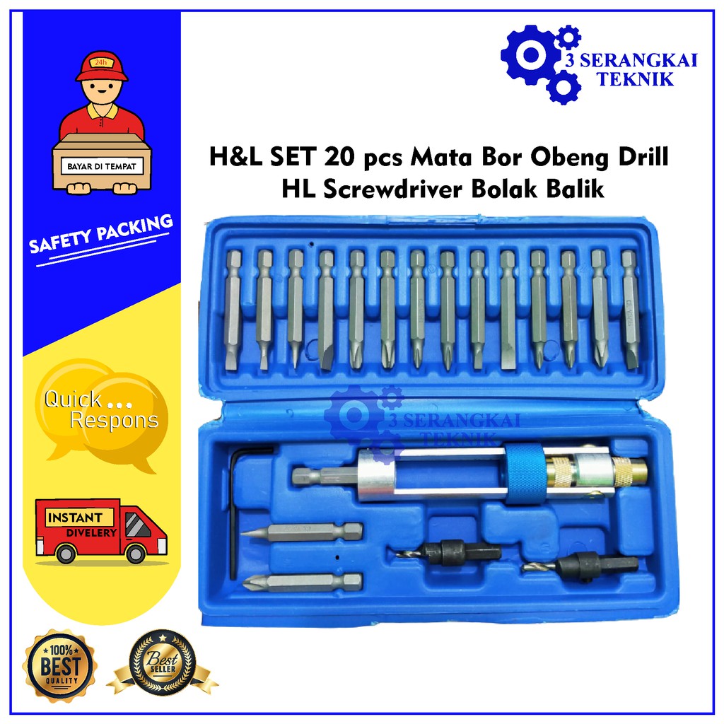 H&amp;L SET 20 pcs Mata Bor Obeng Drill HNL HL Screwdriver Bolak Balik