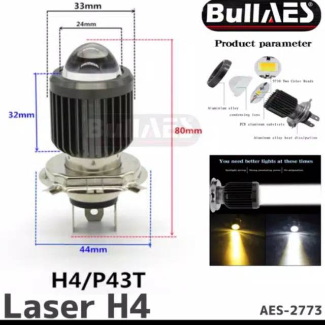 Lampu Led H4 Laser White - Yellow ( high low)