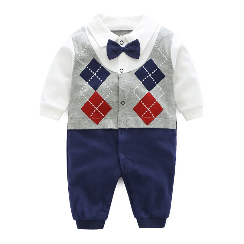 A73- Jumper bayi laki-laki lengan panjang  baju romper /pakaian jumper bayi motif dasi tuxedo premium