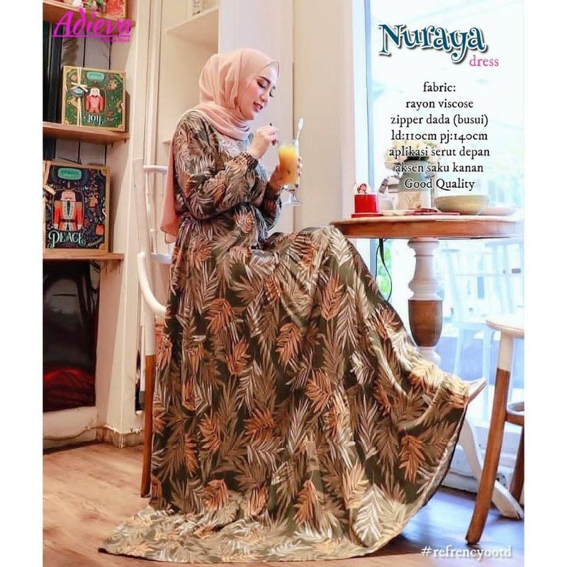 Baju Gamis wanita katun rayon viscose Homedress homedres rayon viscose motif terbaru jumbo LD 120cm-Nuriya
