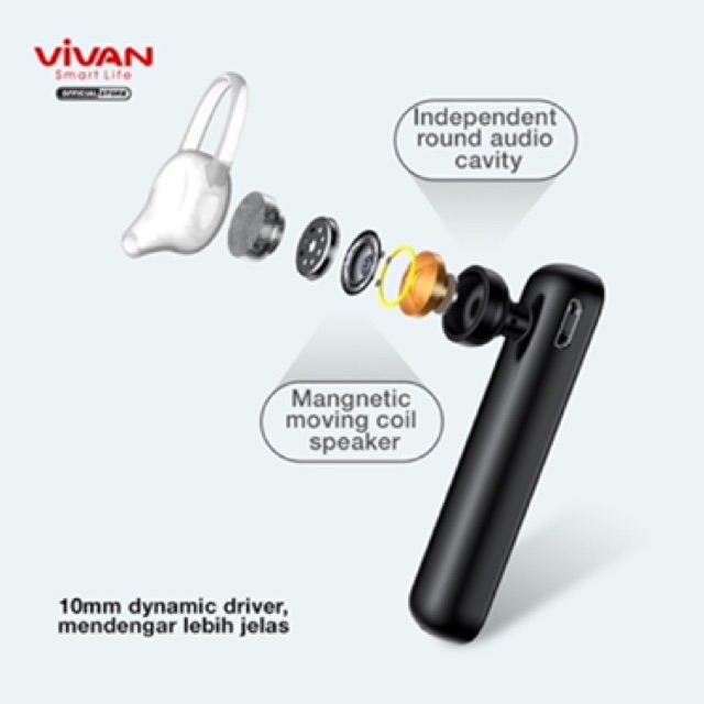 Hf Headset Earphone Bluetooth VIVAN Chat 100 5.0 HD Voice Wook Wireless Original