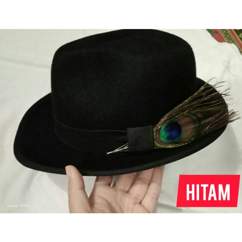 Topi fedora hat bulu merak
