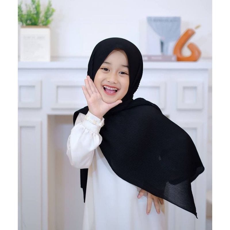 Jibab Kerudung Pashmina plisket anak ceruty full usia 5 - 9 tahun