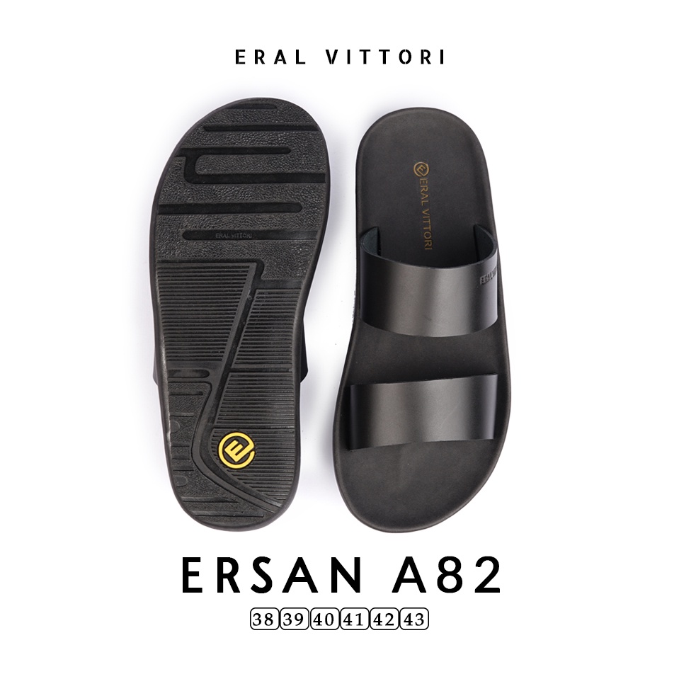 Eral Vittori - Ersan A82 Sandal Pria Kulit Santai Harian Hitam