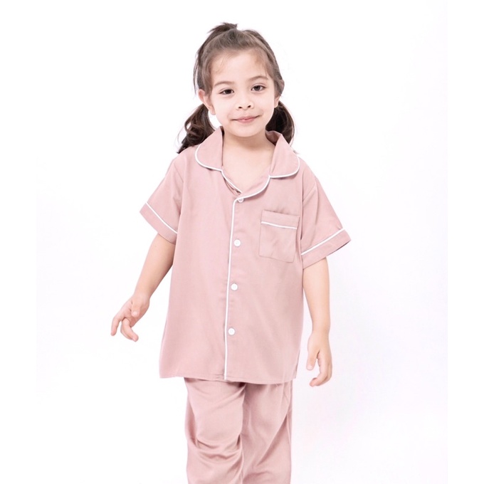 Yobebee Piyama Katun Lembut Bayi dan Anak Usia 1 2 3 4 6 8 10 Tahun Baju Tidur One Set Pajamas Kids Basic Polos Cotton Rayon Silk Model Tangan Pendek Baju Harian Santai Anak Laki Laki Perempuan Cewek Cowok