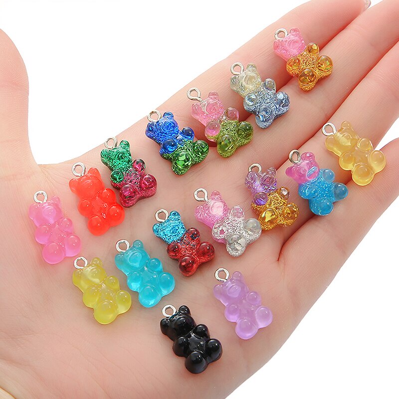 CHARMS 10pcs Liontin Kalung Bentuk Kartun Gummy Bear Bahan Resin Warna-Warni Ukuran 11x20mm Untuk Anak Perempuan