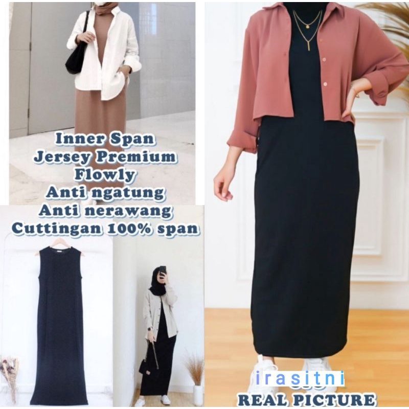 Inner Span Long Dress Tanpa Lengan Yukensi Kutung Dalaman Baju Jersey Spandek
