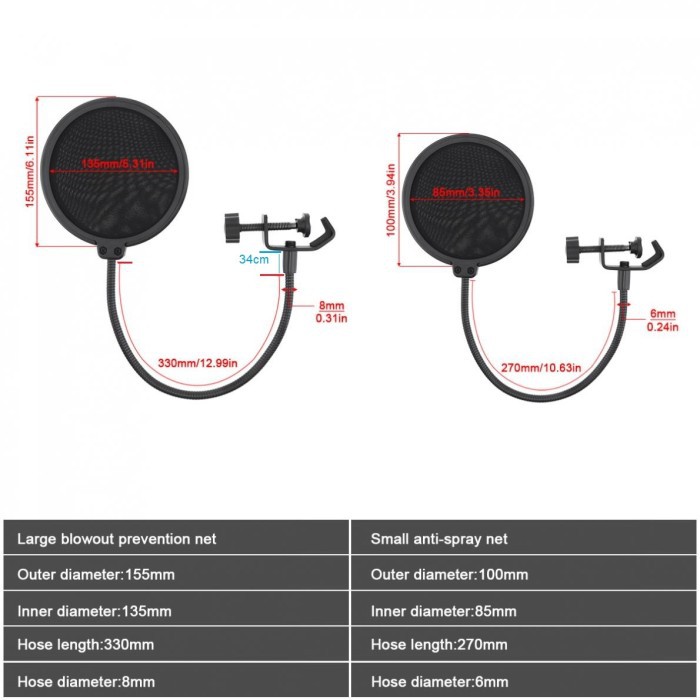 Microphone Mic Filter Pop Up Shield 2 Layer BOP Tangkai Flexible Jepit
