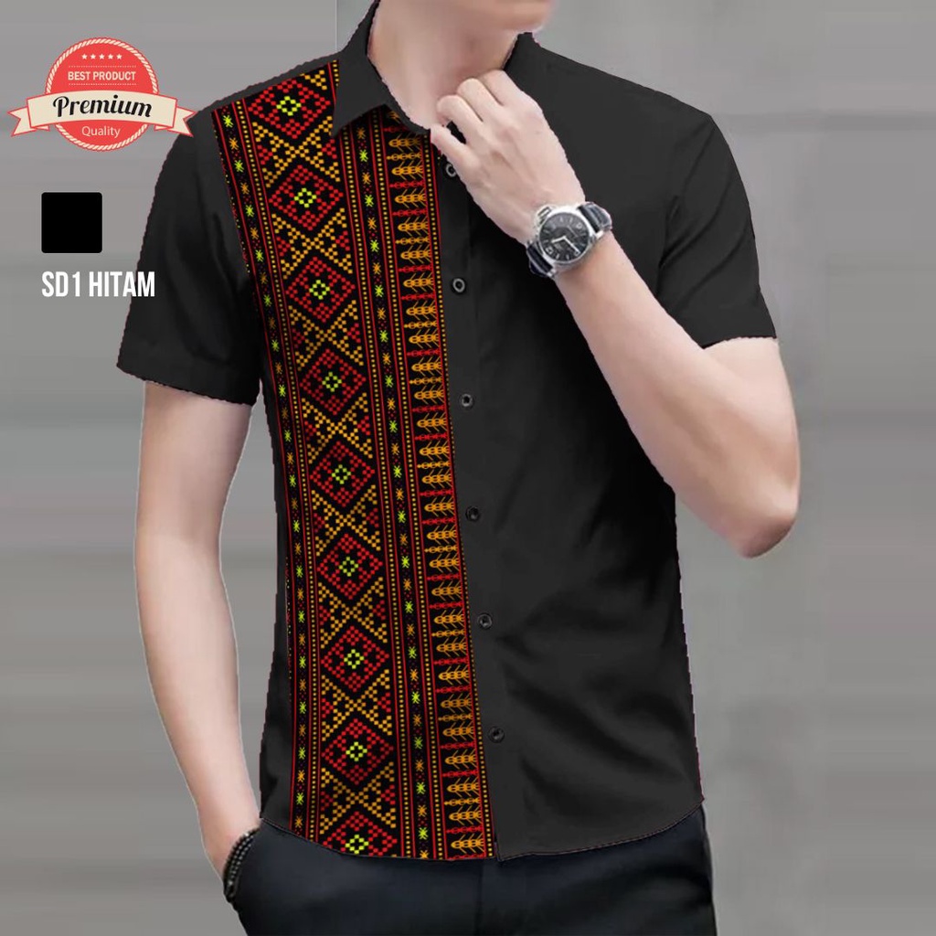 lop Angelaco Kemeja Batik Lengan Pendek Pria Batik Etnik Pria Motif Ulos Sadum SD1