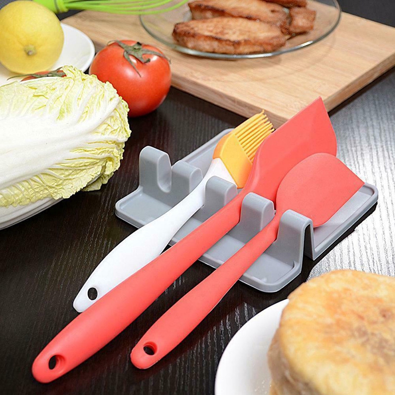 Kitchen Spoon Holders Fork Spatula Rack Shelf Organizer Plastic Spoon Rest Chopsticks Holder Non-slip Spoons Pad Kitchen Utensil