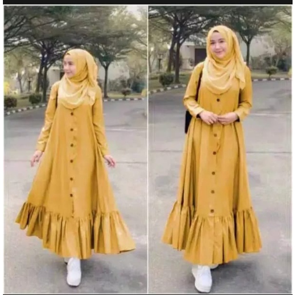 MRA - Peoni Dress Fashion Muslim Gamis Dress Moscrepe Rempel Serut Pakaian Wanita Murah