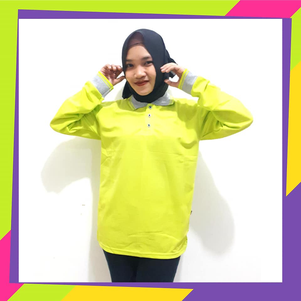 Kaos Kerah perempuan HIJAU TERANG Lengan panjang / polo panjang wanita / polo hijab Premium / KAOS K