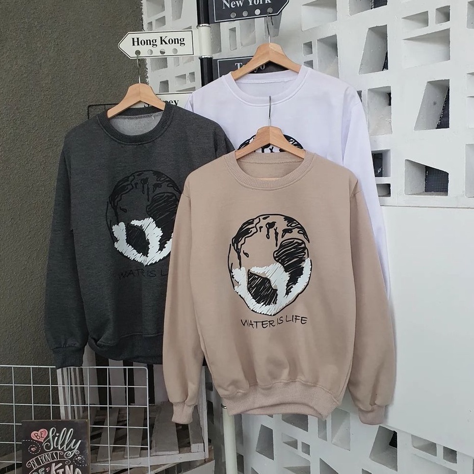 Sweater Wanita Terbaru Water Is Life Bahan Pleece Korean Style