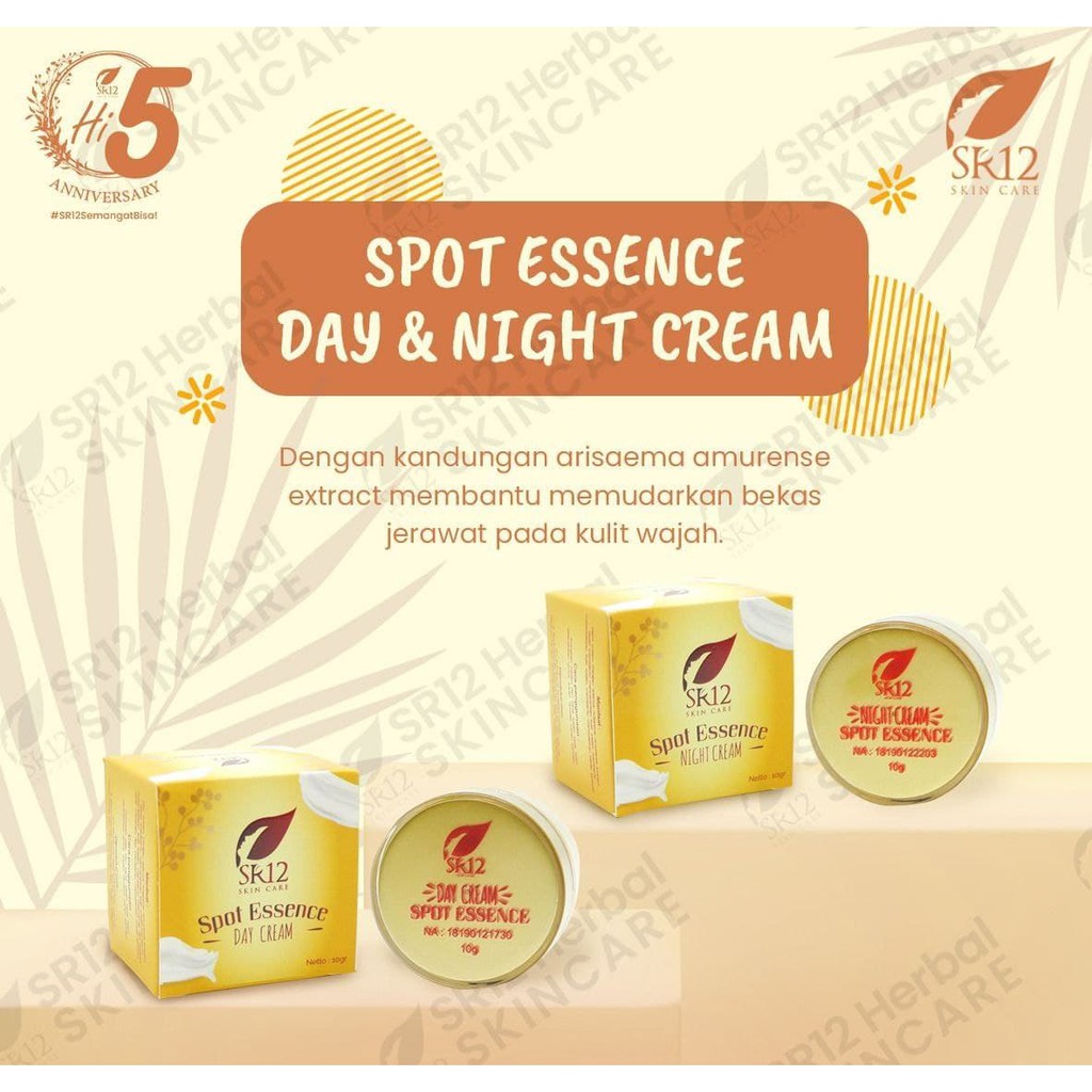 Spot Essence SR12 Skincare Bpom Cream Krim Pemutih Wajah Day Night Cream Glowing Skincare