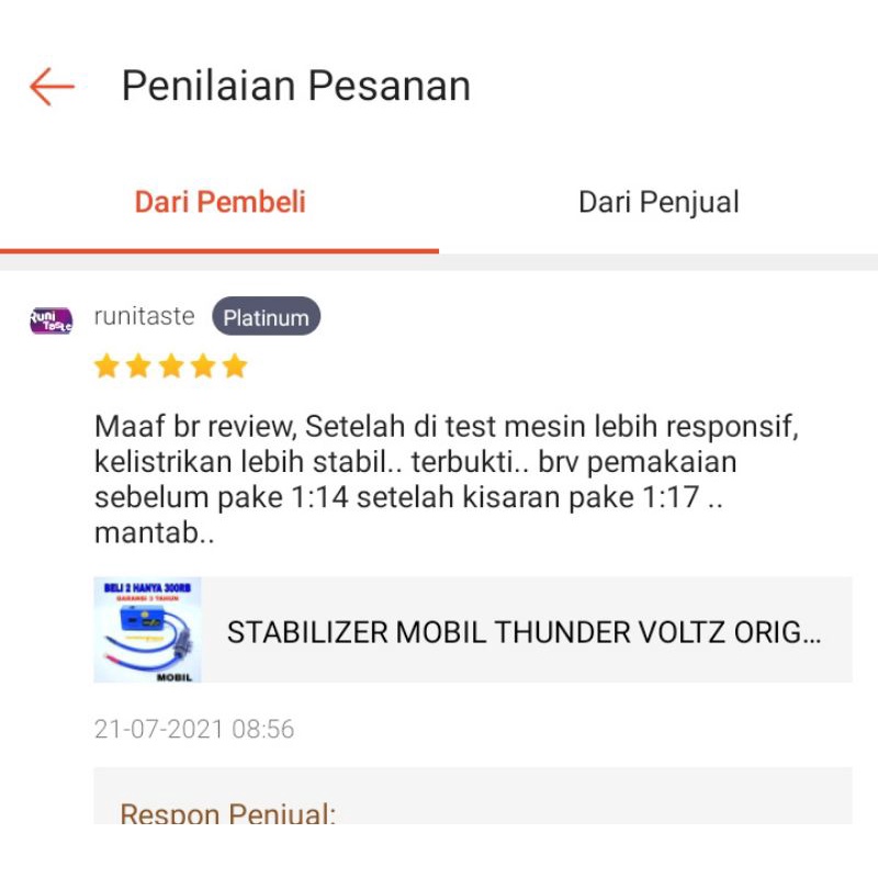 STABILIZER AKI MOBIL THUNDER VOLTZ BERGARANSI