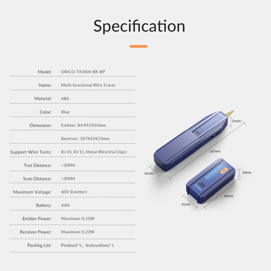 ORICO TXJ004 Multi-functional Wire Tracer Tester Ethernet LAN Cable