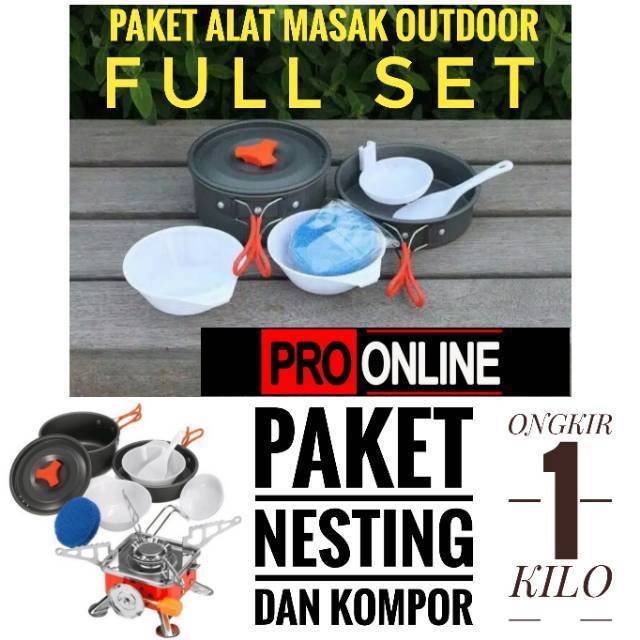 [Bisa COD] Paket Hemat Kompor Dan Wajan Cooking Set DS200 &amp; Stove Portable K202 Camping Outdoor