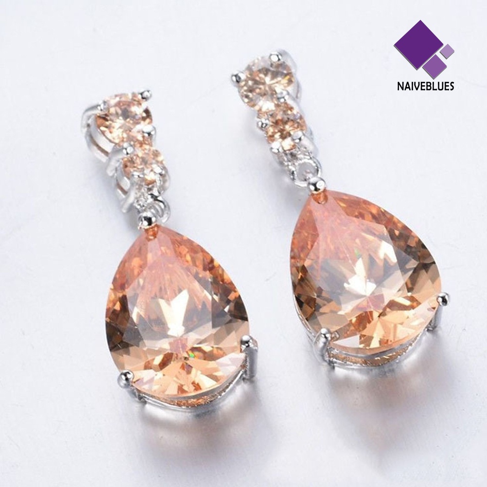 Anting Stud Juntai Cubic Zirconia Bentuk Teardrop Untuk Wanita
